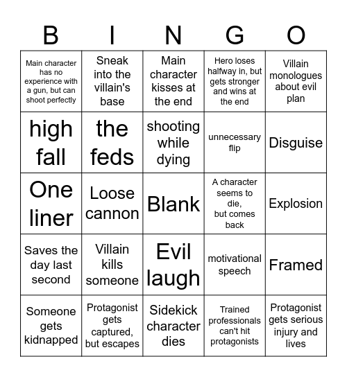 Action Movie Bingo Card