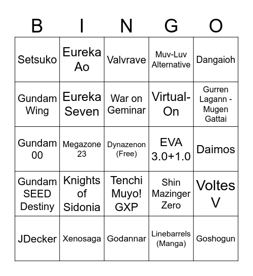 SRW Y Bingo Card