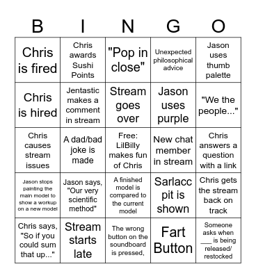 Monument Hobbies Stream Bingo Card