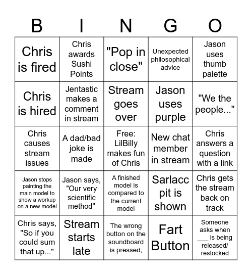 Monument Hobbies Stream Bingo Card
