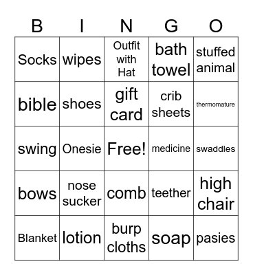 Baby Shower Bingo Card