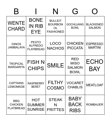 POUR HOUSE BINGO Card