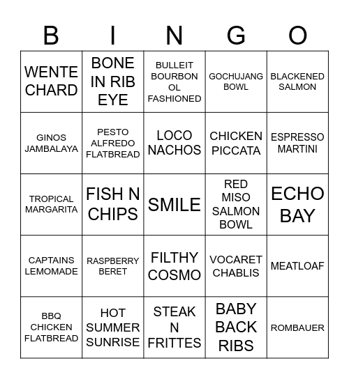 POUR HOUSE BINGO Card