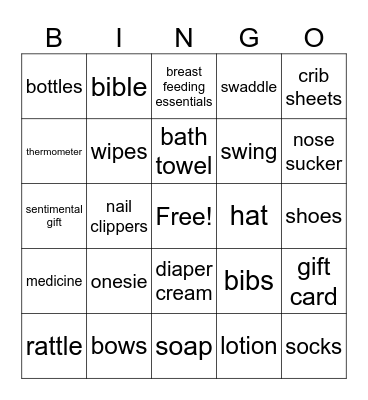 Baby Gift Bingo Card