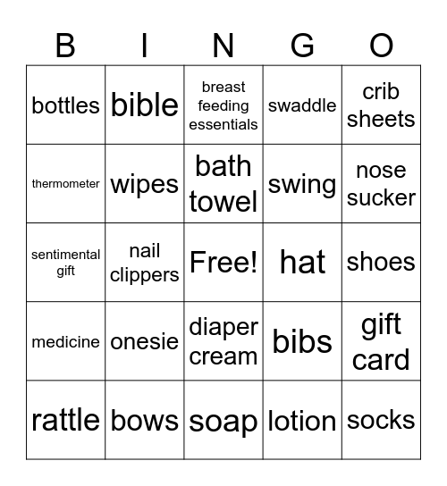 Baby Gift Bingo Card