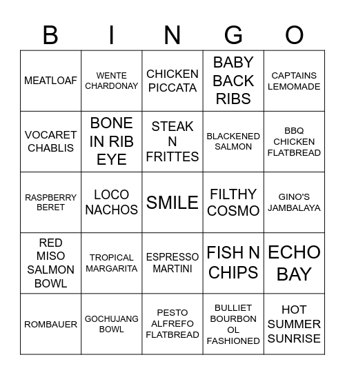 POUR HOUSE BINGO Card