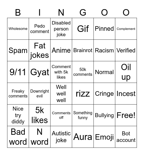 Ig reels bingo 2 Bingo Card