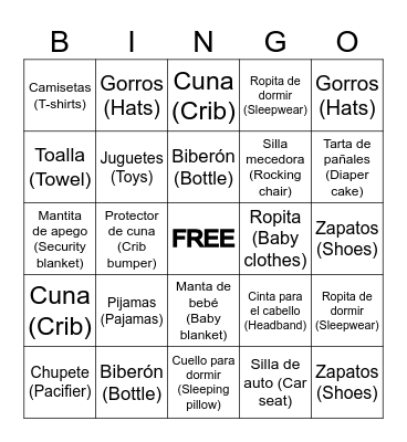 Bilingual Bingo Card