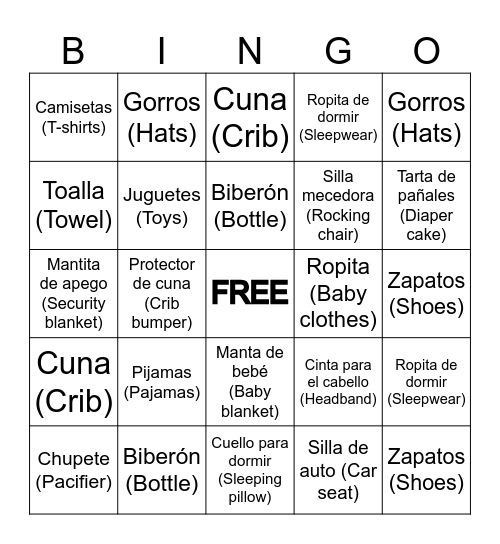 Bilingual Bingo Card