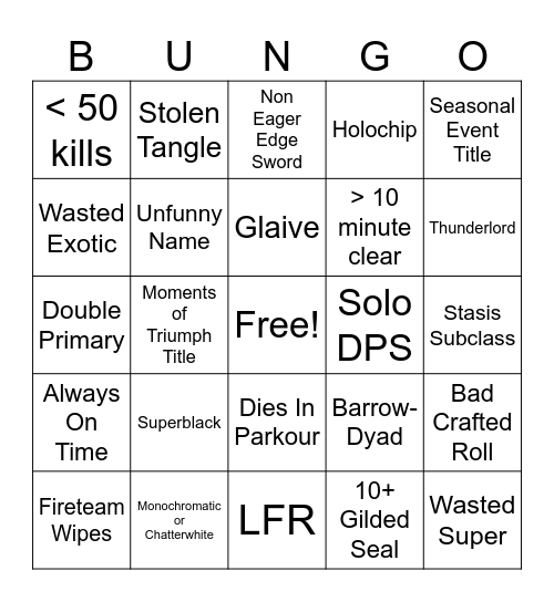 Vanguard Ops Bingo Card