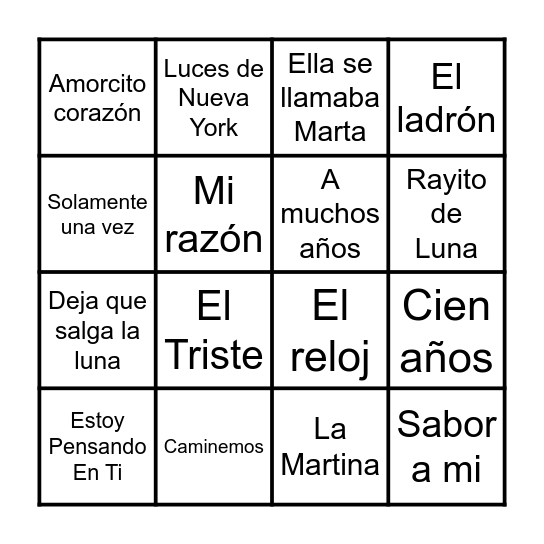 BINGO MUSICAL Bingo Card