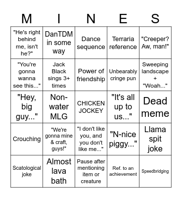 A Minecraft Bingo Card