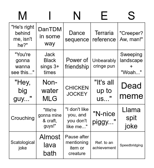 A Minecraft Bingo Card