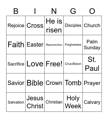 E A S T E R Bingo Card