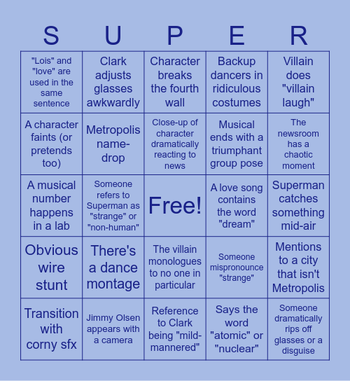 SUPERMAN MUSICAL Bingo Card