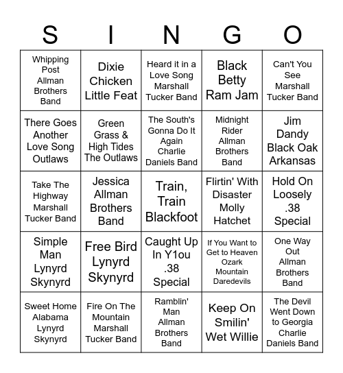 SOUTHERN ROCK - VOL. 1 Bingo Card