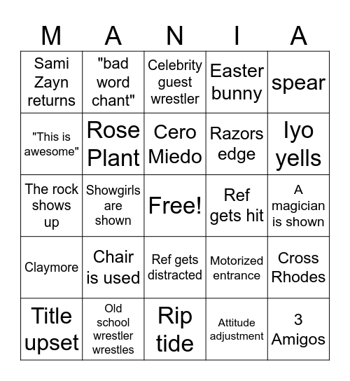 WRESTLE Bingo Card