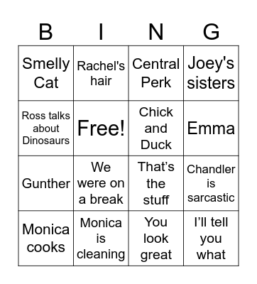 Friends Bingo Card