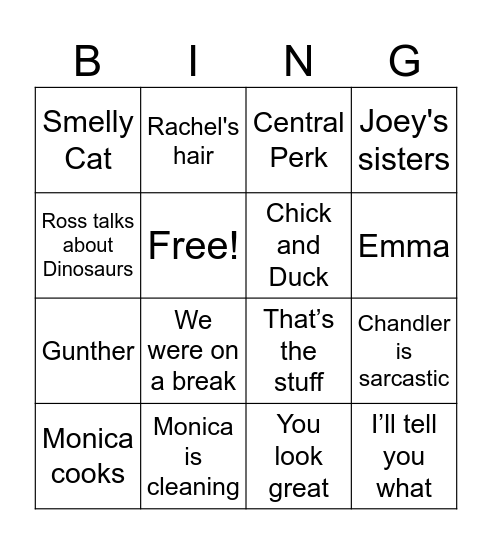 Friends Bingo Card