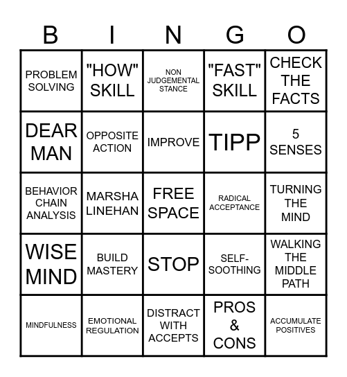 DBT BINGO Card