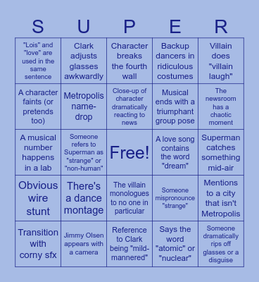 SUPERMAN MUSICAL Bingo Card