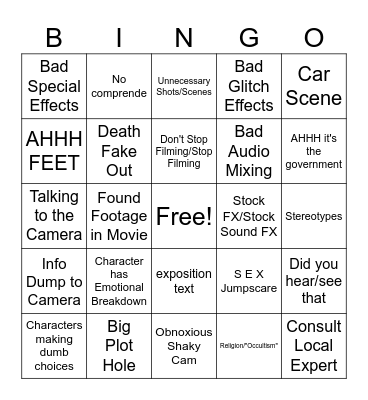 Found Footage Film Fest V4 Bingo Card