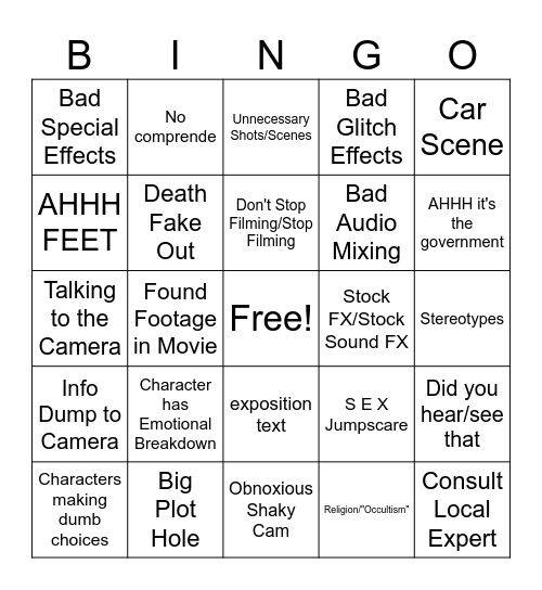Found Footage Film Fest V4 Bingo Card