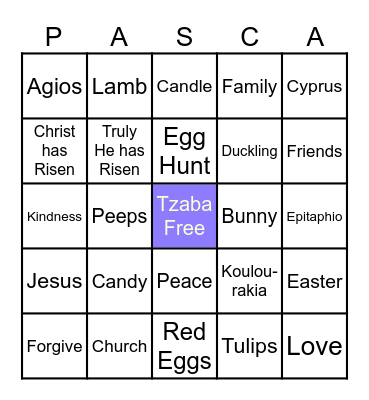PASCHA BINGO Card