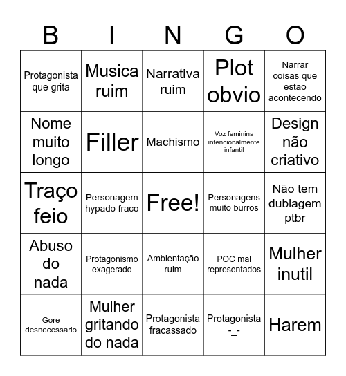Bingo anime Bingo Card