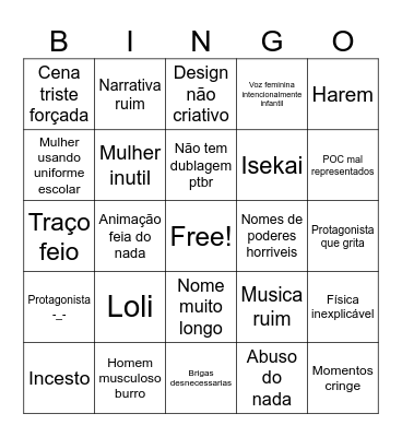 Bingo anime Bingo Card