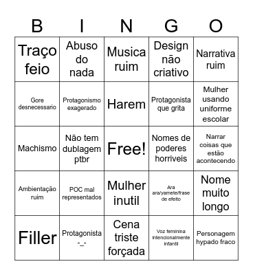 Bingo anime Bingo Card