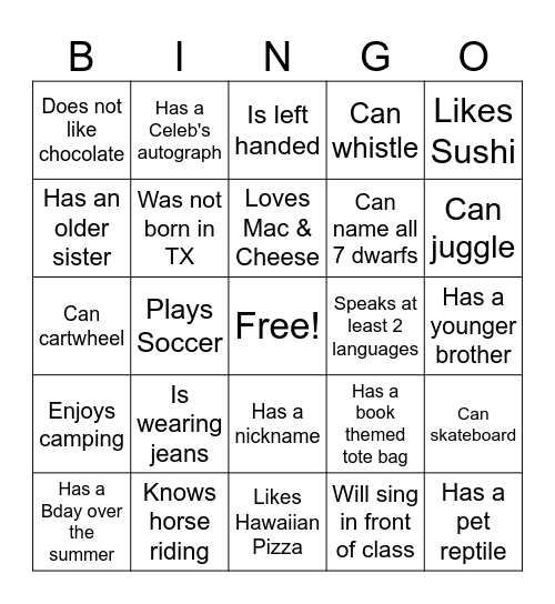 Camila's Bday BINGO Card