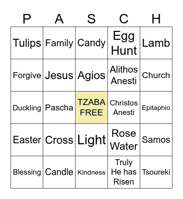PASCHA BINGO Card