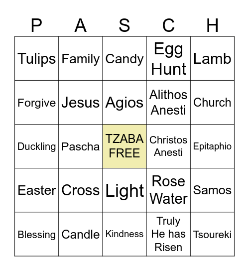 PASCHA BINGO Card