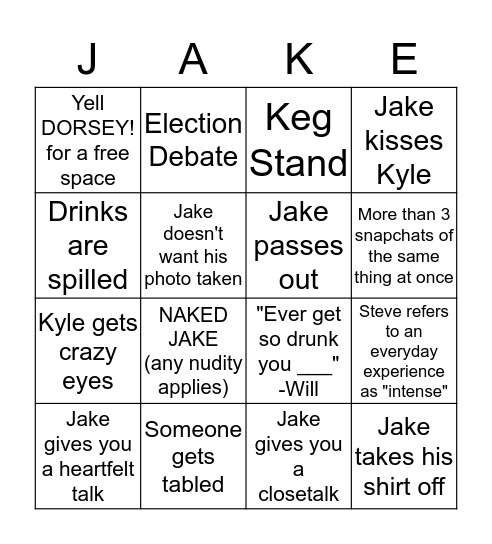 Jakes Birthday Bingo Card