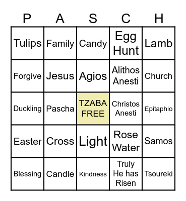 PASCHA BINGO Card