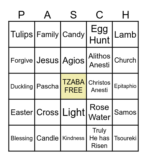 PASCHA BINGO Card