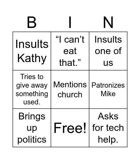 Uncle Rich Bingo Card