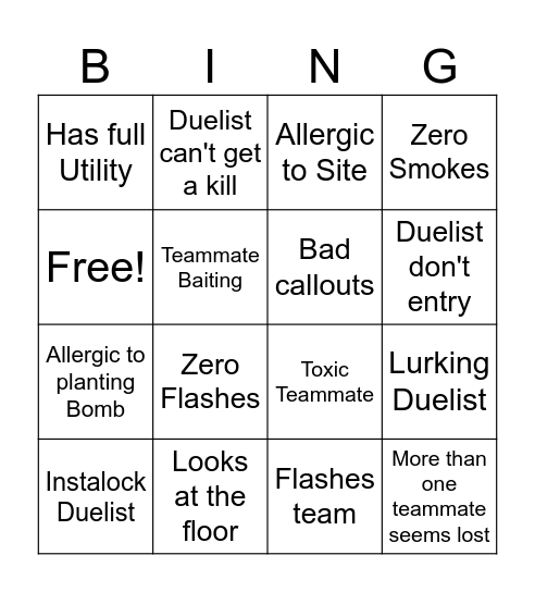 Teammates Bingo Card