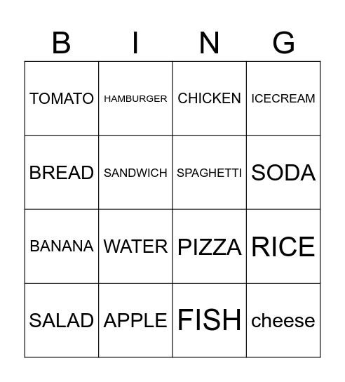 FOOD BINGO Card