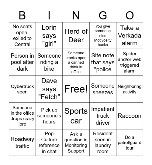 Graves Bingo Card