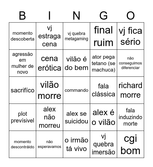 who killed captain alex Bingo Card