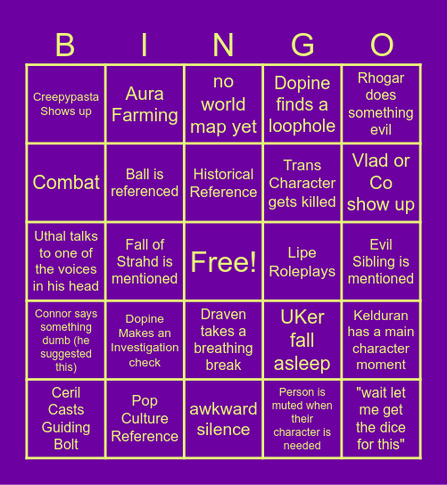 Warring Guilds Bingo Card