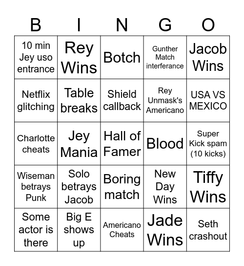 Wrestlemania N1 Bingo Card