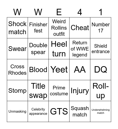 Wrestlmania 41 Bingo Card