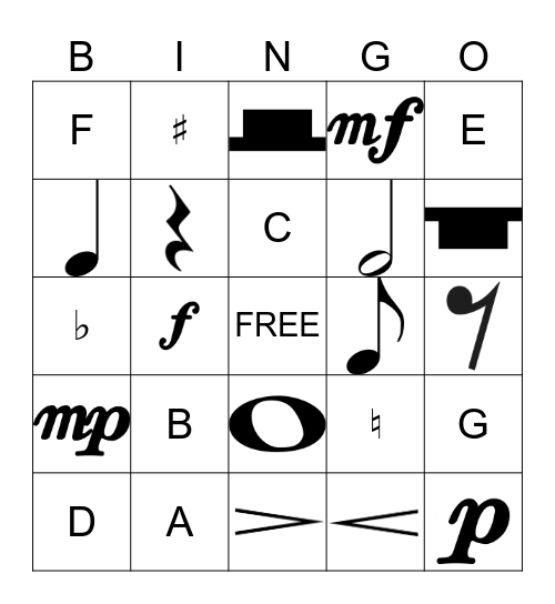 Violin Bingo Card