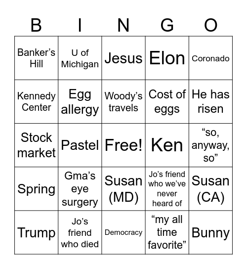 Easter Bingo Card