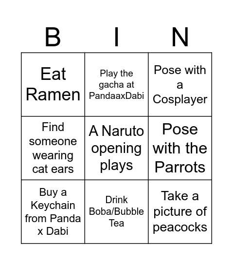 ZOO Bingo Card