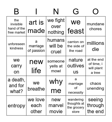 Life Bingo Card