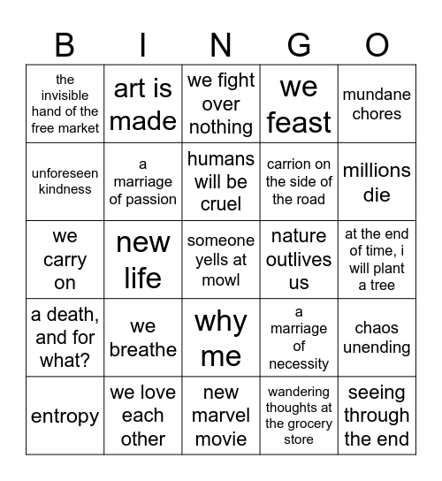 Life Bingo Card